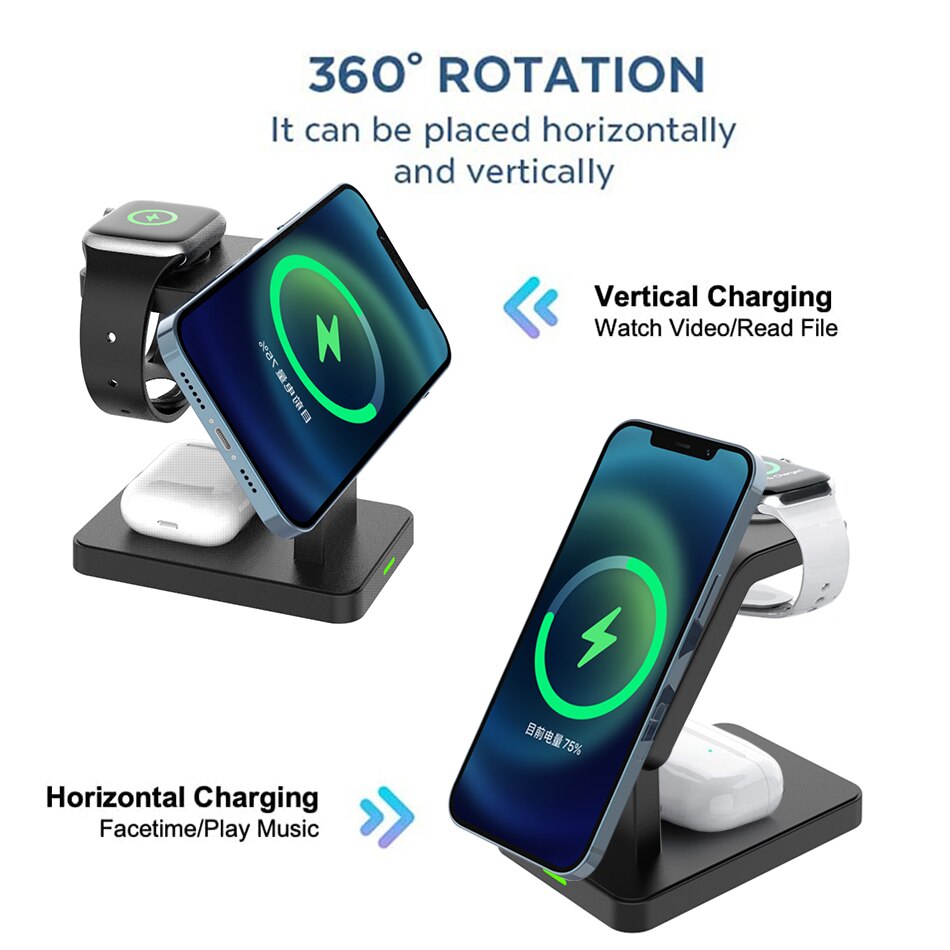 30w kabelloser ladeständer für iphone 13, 12 pro max, apple watch 3 in und 1 qi; schnellladestation für airpods pro und iwatch 7 und 6