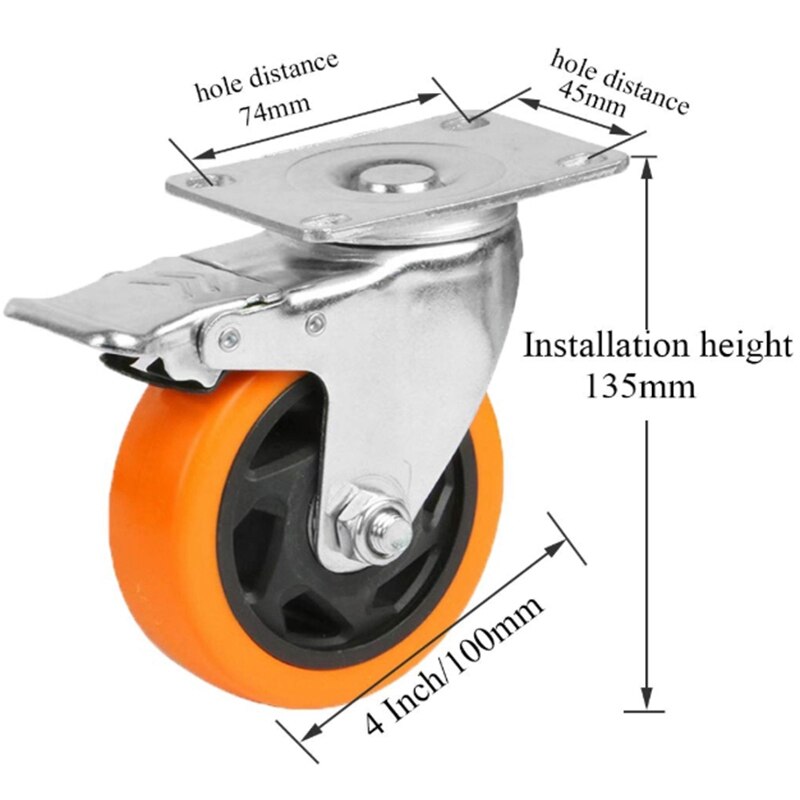 Swivel Caster Wheels Heavy Duty Casters with Brake Premium Dual Locking Casters No Noise Wheels for Furniture