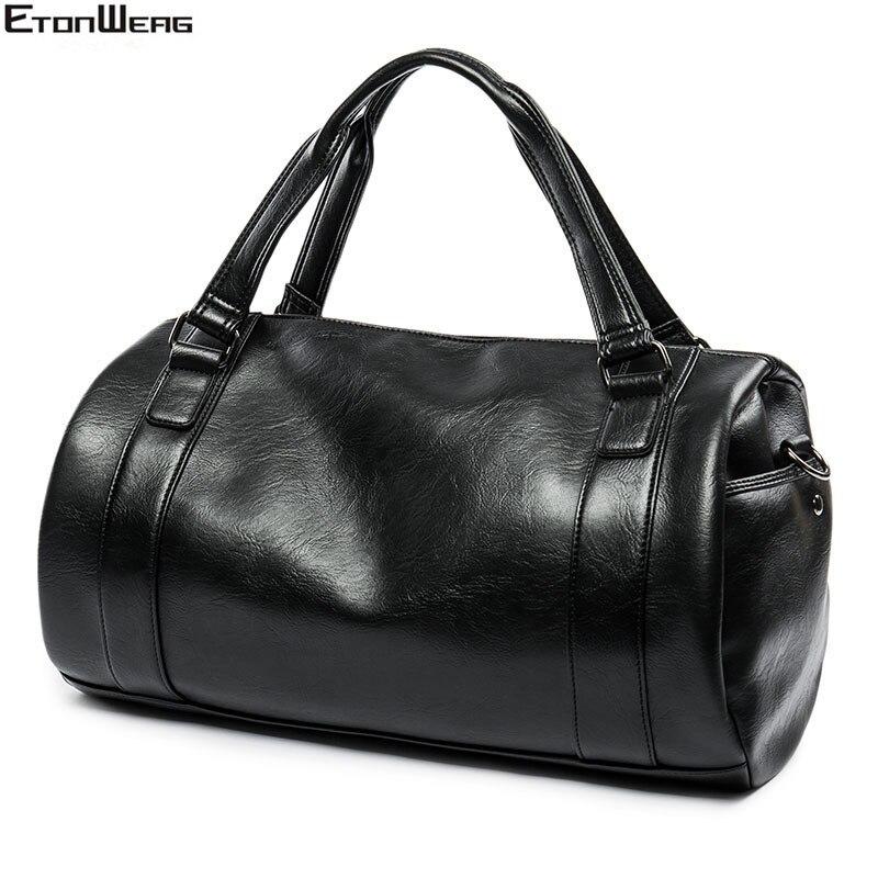 Mannen Mode Emmer Reistas Waterdicht Pu Lederen Bagage Tas Mannelijke Effen Zwarte Handtas Grote Schoudertas Casual Tote retro