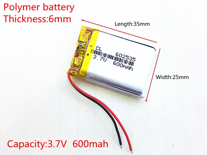 3.7 V 600 mAh Oplaadbare li Polymer Li-Ion Batterij Voor hoofdtelefoon tachograaf MODEL 582535 SP5 mp3 mp4 GPS PSP 602535 062535