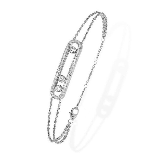 Frankreich Echt 925 Sterling Silber Halskette Armbinde Mit Drei Bewegt Stein Klar CZ Für Frauen Schmuck Collier: Silber- Armband