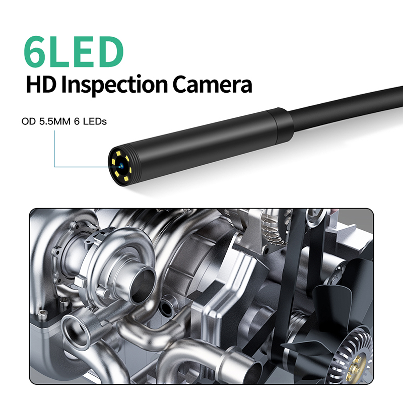5.5mm Digital Inspection Camera Unique 2.4 inch HD IPS Screen 6 LEDs LCD Borescope IP67 Waterproof Snake Tube Camera
