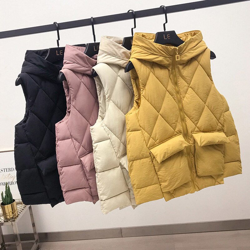 Vest kvinder afslappet ærmeløs blazer hættejakke chalecos para mujer efterår vinter kvindelig koreansk streetwear vest overtøj
