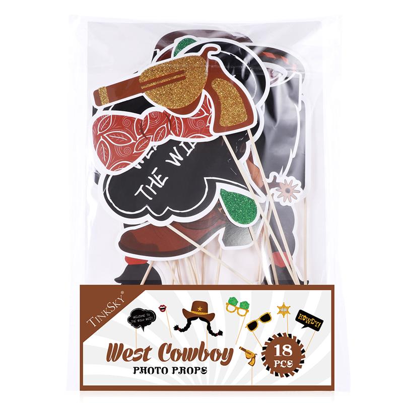 Papel de 18 piezas, accesorios divertidos para fotos de estilo occidental, de vaquero, recolección de labios divertidos, bigote, Kits de fotomatón