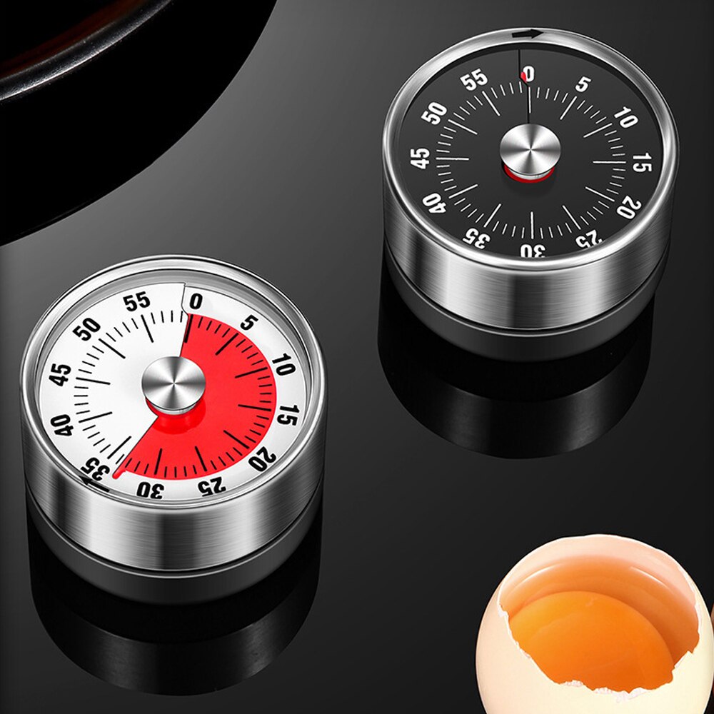 Stainless Steel Visual Timer Round Mechanical Timer 60-Minutes Cooking Timer With Loud Alarm Magnetic Clock Timer Kitchen Gadget