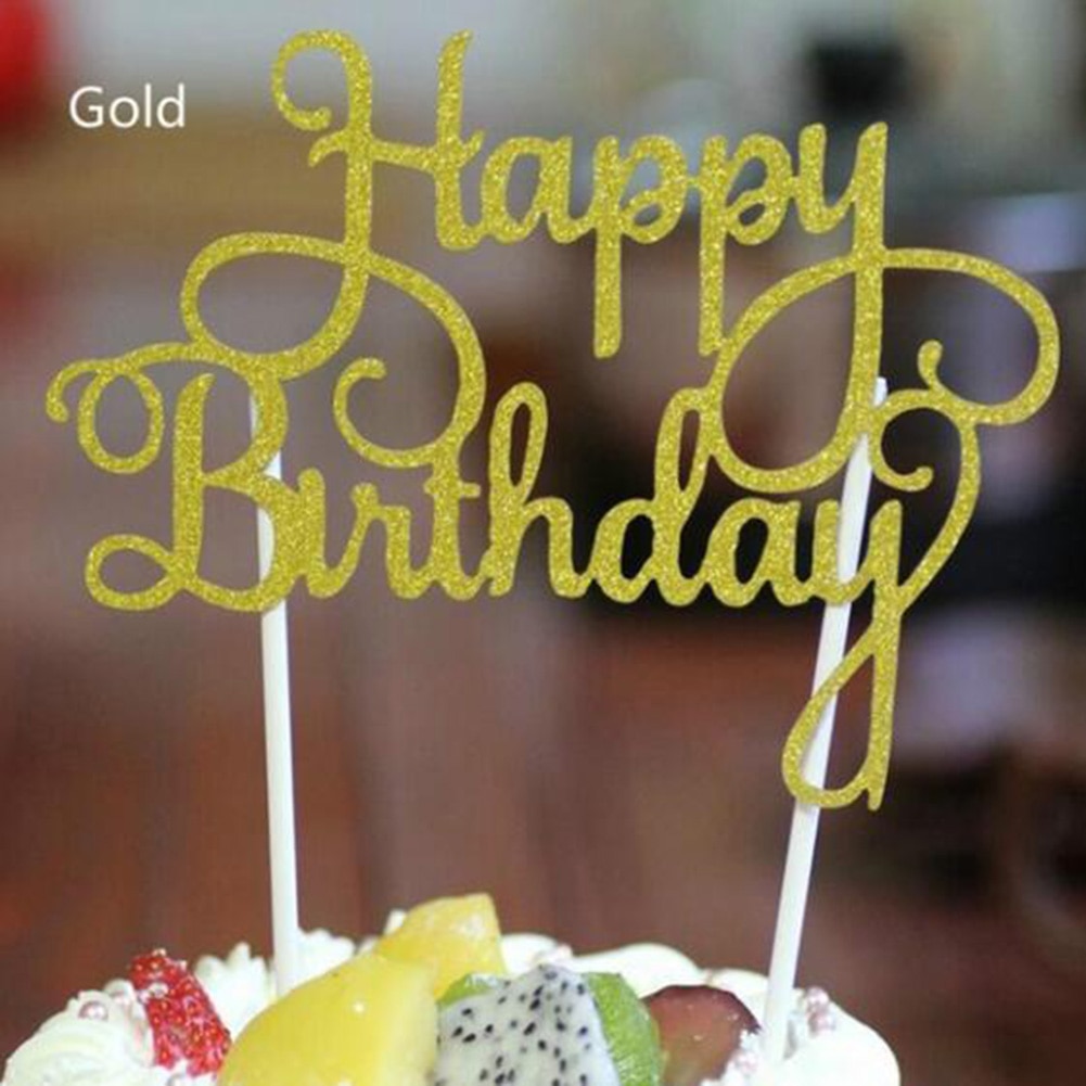 Gold Silver Blue Cupcake Cake Topper Happy Birthday Cake Top Flags for Love Family Birthday Party Baking Decoration Supplies