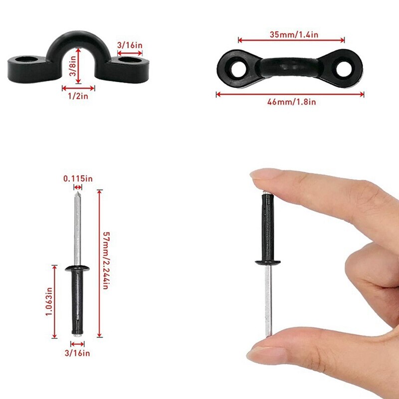 Kayak Pad Eye Kit Kayak Nylon Bungee Deck Loop with Hooks Clips Screws Rivets Cord End Hooks for Kayaks Canoes Boats