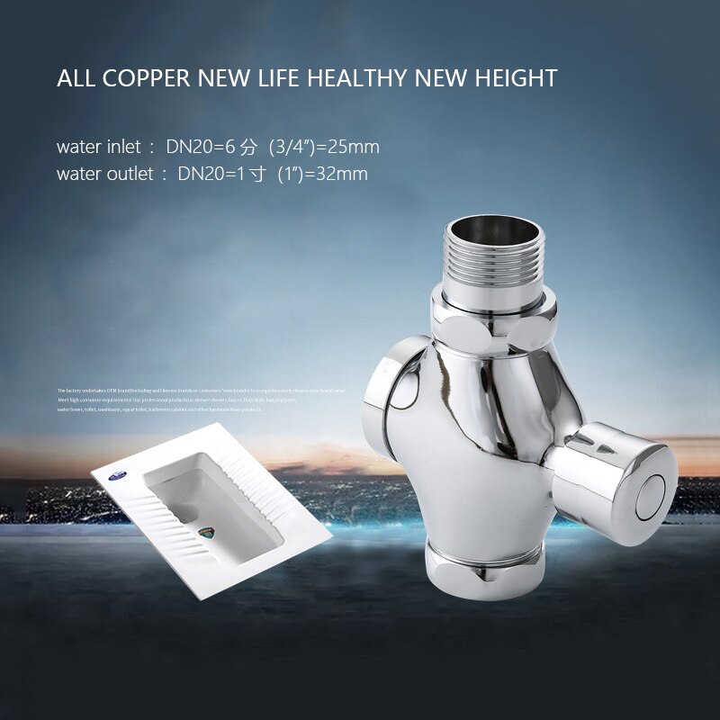 thumbnail image 2 of Manual Push Urinal Flush Valve - Chrome Plated Zinc Alloy Water Saving Bathroom Valve 2 of 10