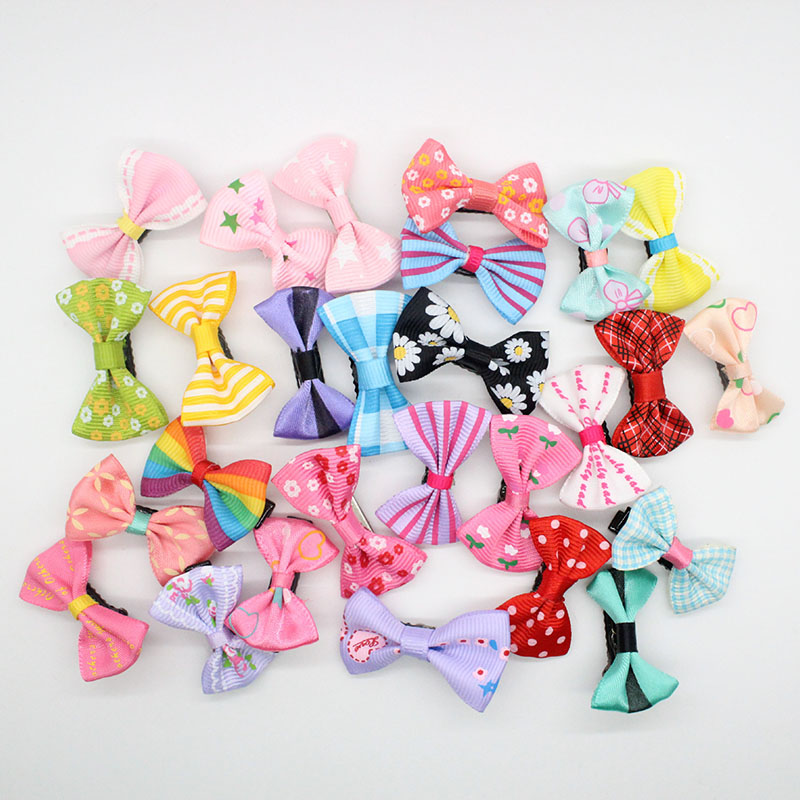 20PCS Children Baby Girl Hair Pins Kid Mix Bow Barrettes Multi-color Hair Clips Cloth Accessories Solid Dot Stripe Baby Headwear