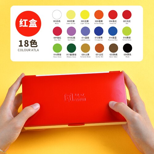 Owin-Juego de acuarelas portátil, suministros de Arte de pintura de acuarela sólida, con pincel de acuarela transparente, 18/24 colores: 18 colors red box