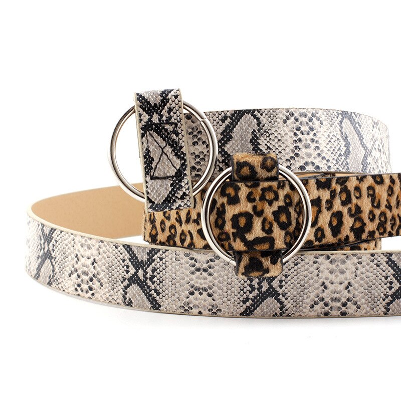 Brede leren riem met luipaardprint en slangenprint voor dames, ronde gespriemen voor damesjurken