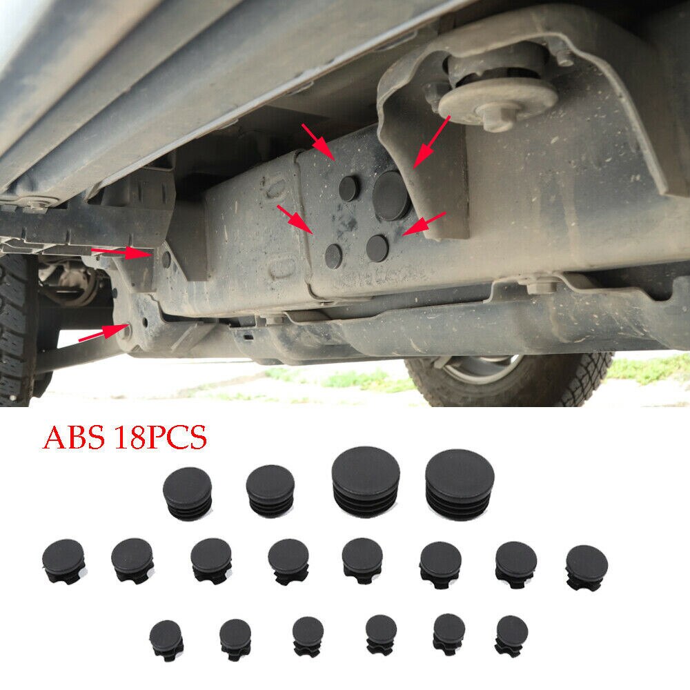 18pcs Rubber Stopper Waterproof Cover Plug Black ABS Chassis Waterproof Plug Stopper For Jeep Wrangler JL/JT