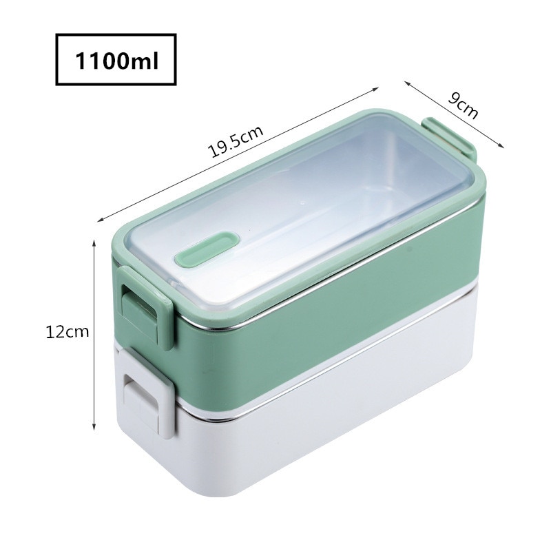 1100ml Double Layer Stainless Steel 304 Lunch Box Leak-proof Bento Boxes Microwave Adult Student Food Storage Container BPA Free