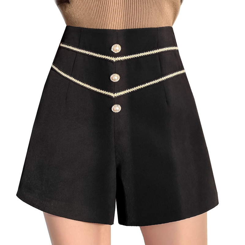 Black Loose Women‘s Suit Shorts With Button Spring High Waist Work Office Wide Leg Short Pants Female
