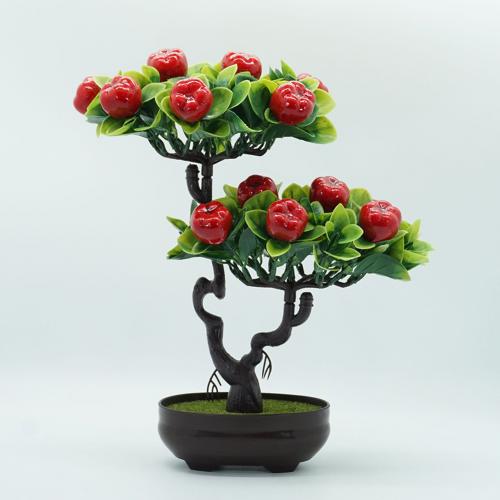 Konstgjord persika apelsin fruktträd växt bonsai vardagsrum trädgård skrivbord dekor plast fruktträd med kruka simulering mini frukt: Äpple