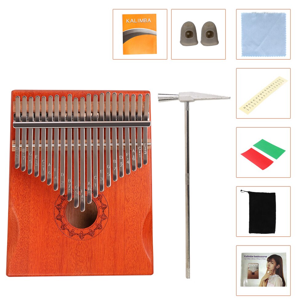 21 Keys Kalimba Musical Instrument Lightweight Portable Mahogany Wood Thumb Finger Piano Music Elements for Beginner