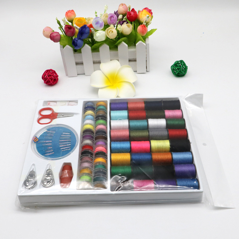 64 pçs/set cor caixa de linha de poliéster metal bobbin, máquina de costura ferramentas top & under thread conjunto de costura portátil para viagem