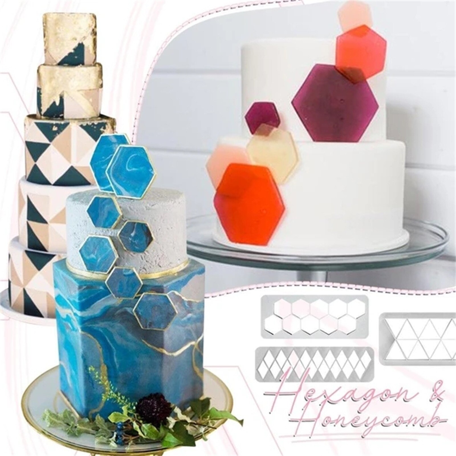 3 Pcs Cookie Cutter Set - Square Cake Fudge Cutter - Geometric Pattern DIY Baking Tools