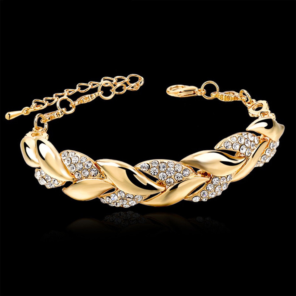 Böhmischen Stil Frauen Mädchen Gold Armbinde Strass Blätter Kette Armreif Luxus Hochzeit Schmuck Einfache Kunst Und Weise Elegante Neue