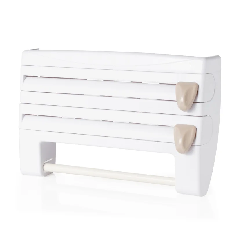 Plastic Refrigerator Cling Film Storage Rack Wrap Cutter Wall Hanging Paper Towel Holder Kitchen Organizer: WHITE