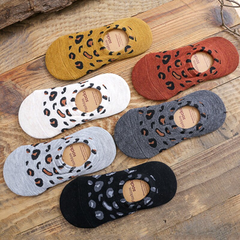 Harajuku afslappede strømper leopard dame ankelstrømper hvide bomuld åndbare sokker skridsikre usynlige bådstrømper calcetines