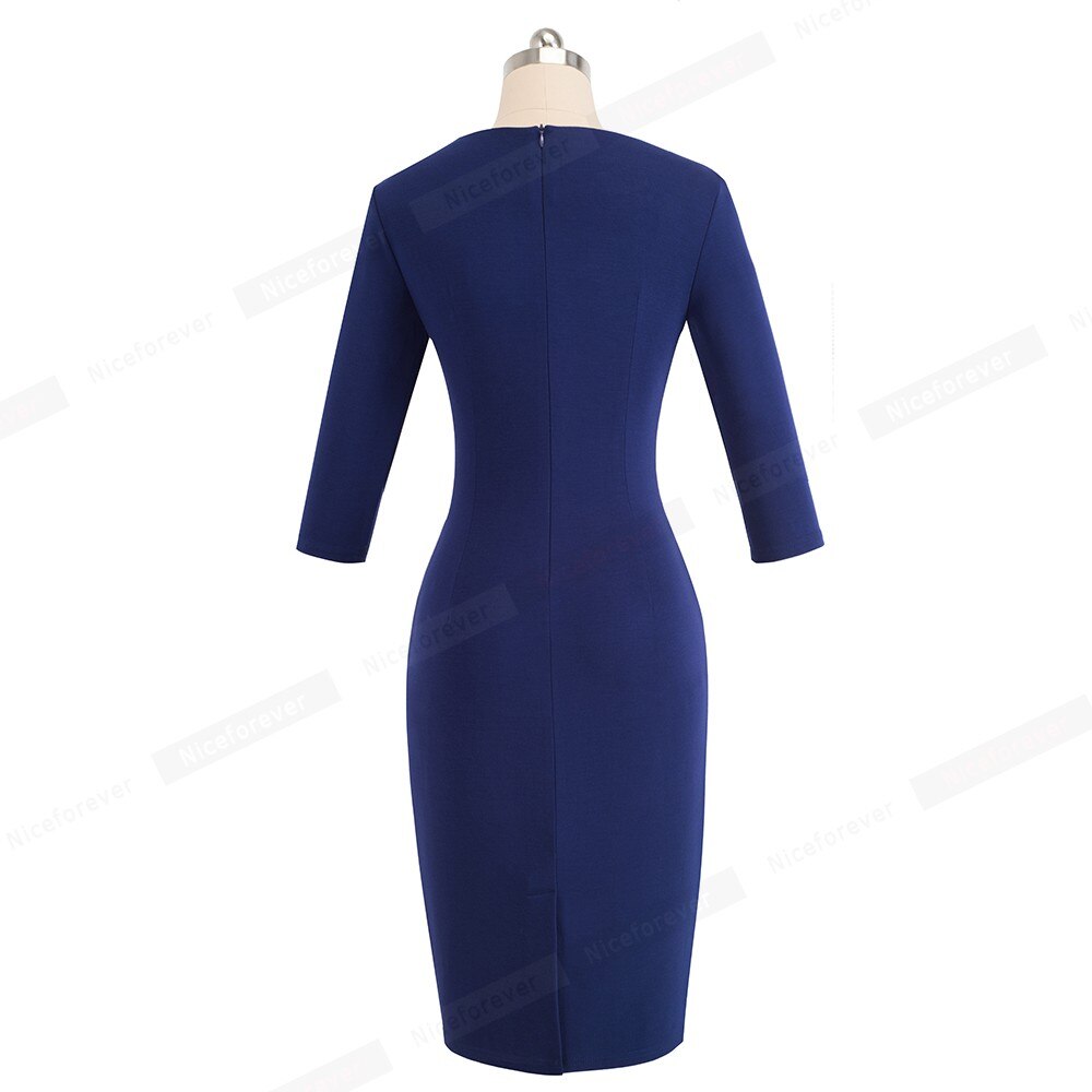 Nice-forever Elegant Sexy Mesh Lace Patchwork vestidos Business Party Swing Flare Women Autumn Dress A170