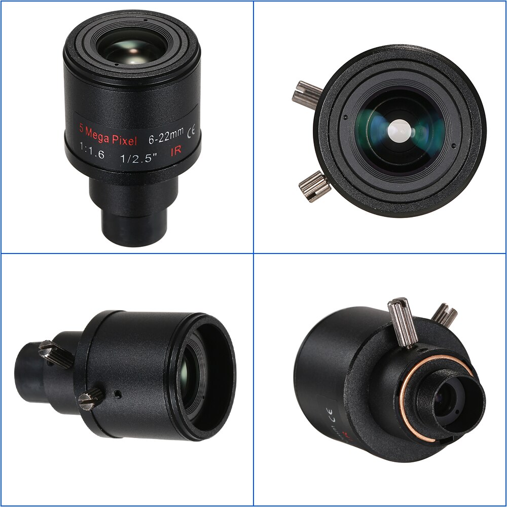 5.0 Megapixel Varifocal 6-22mm CCTV Camera Lens Manual Focus Zoom 1/2.5" Lens CCTV MTV IR Lens For HD IP Cameras F1.6 M12 Mount