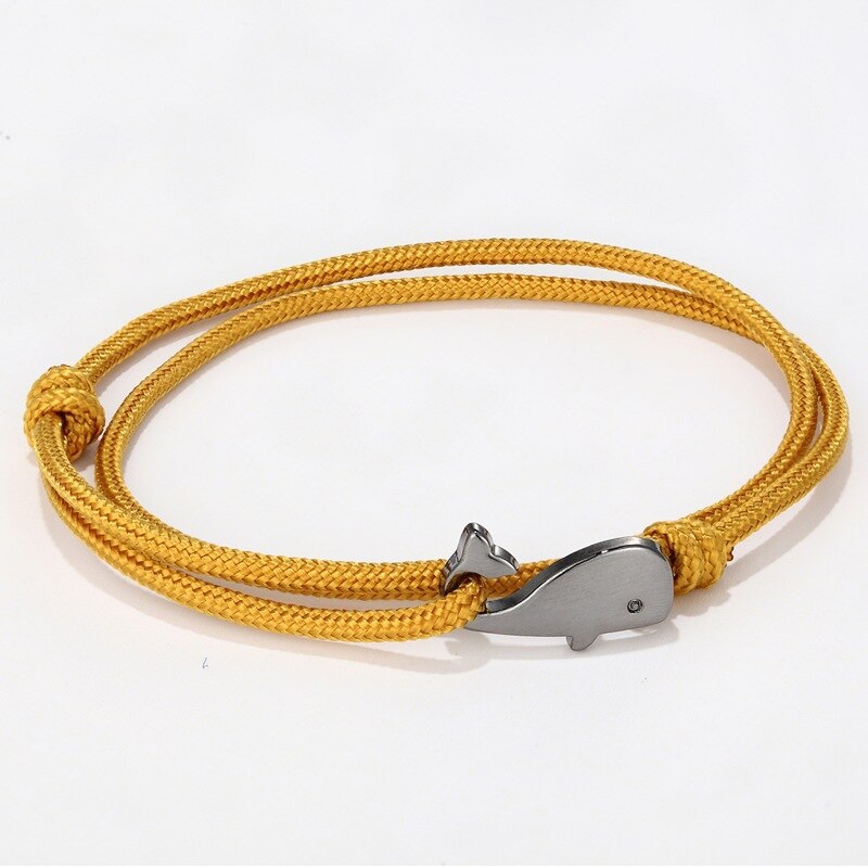 Boho Hand Braided Paracord Bracelet Charms Cute Marine life Whale Braclet For Men Women Multilayer Armband Jewelry Bileklik: Yellow