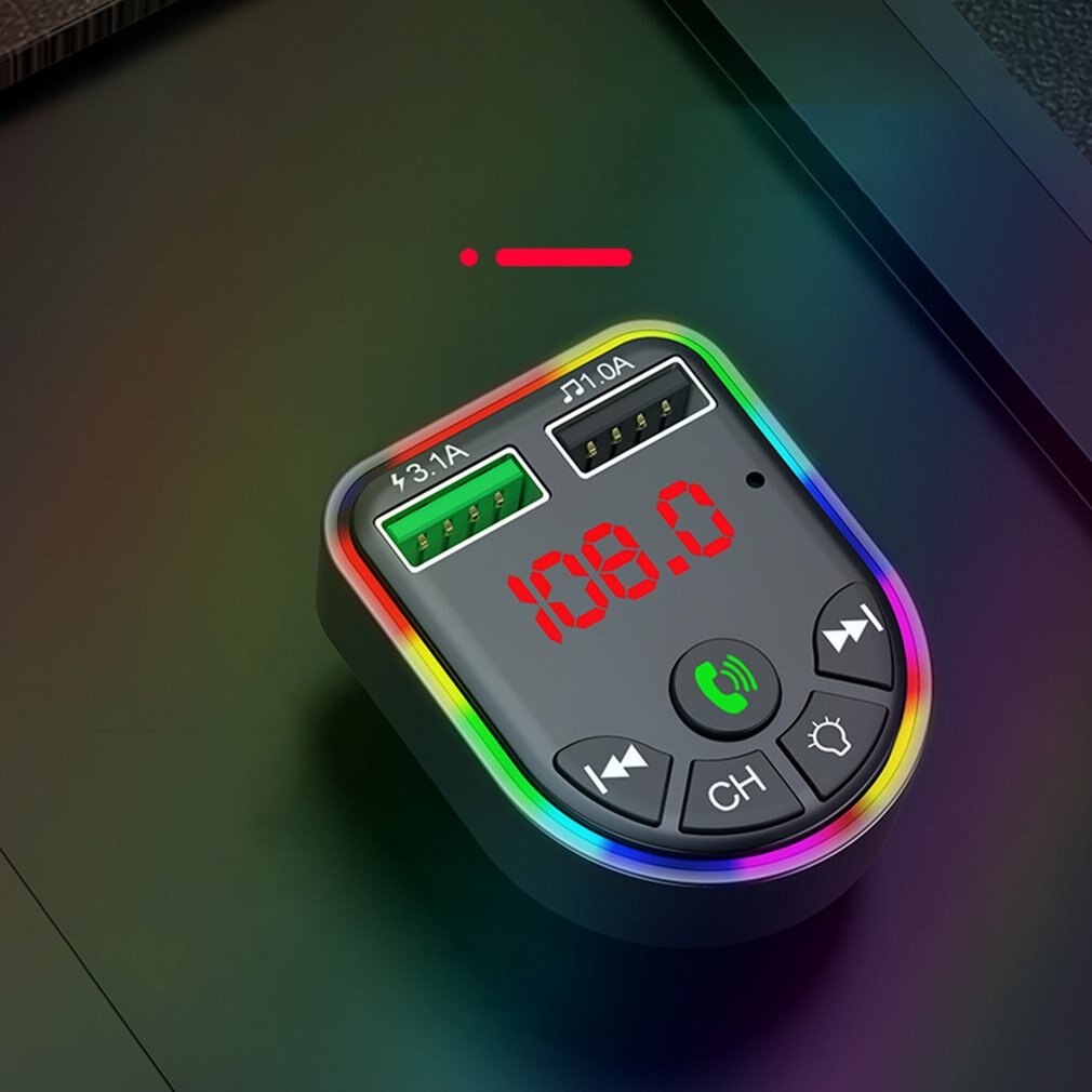 Ambient Light 5.0 FM Transmitter Car MP3 Player Wireless Handsfree Audio Receiver USB Fast Charge TF U Disk Play