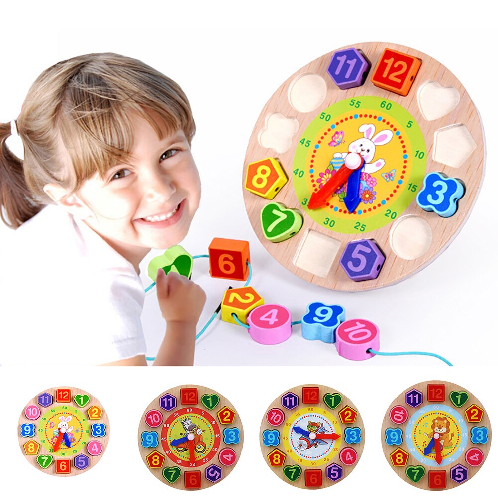 in legno Colorato 12 Numeri Orologio Geometria Digitale per Bambini puzzle per Bambini i bambini a sviluppare intellettuale Cognitivo giocattoli regali