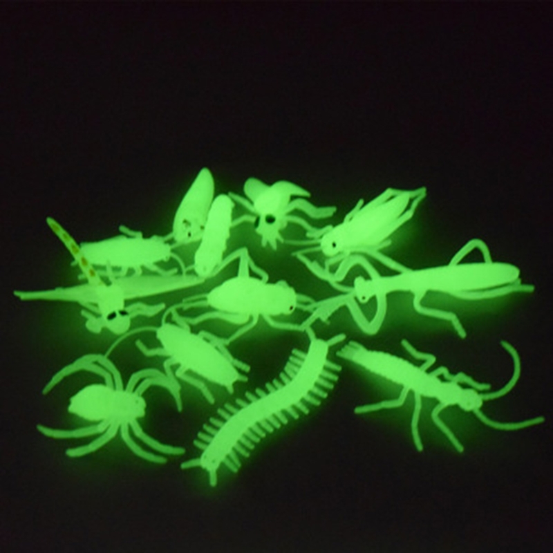 Neuheit 12Pcs Weiche Spinne Insekt Nacht Glow Worms Halloween Spielzeug Witz Gag L4MC