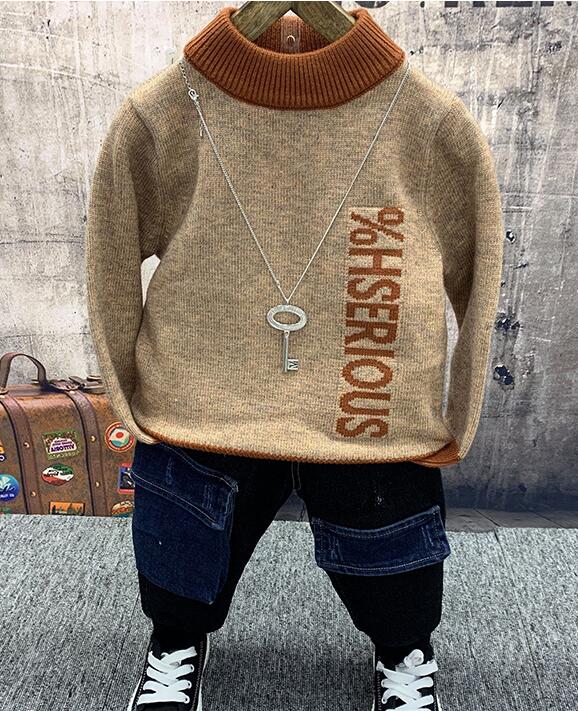 Baby jongens kleding sets winter kinderen warme gebreide trui, dikke jeans 2 stuks pakken jongens sport kinderkleding kleding 2-6: 5t