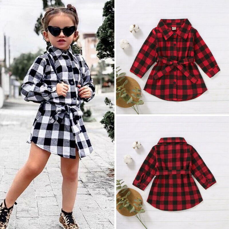 Baby peuter meisje lange blouse rood geruit kerstkleding shirt buiten baby meisje kleding top