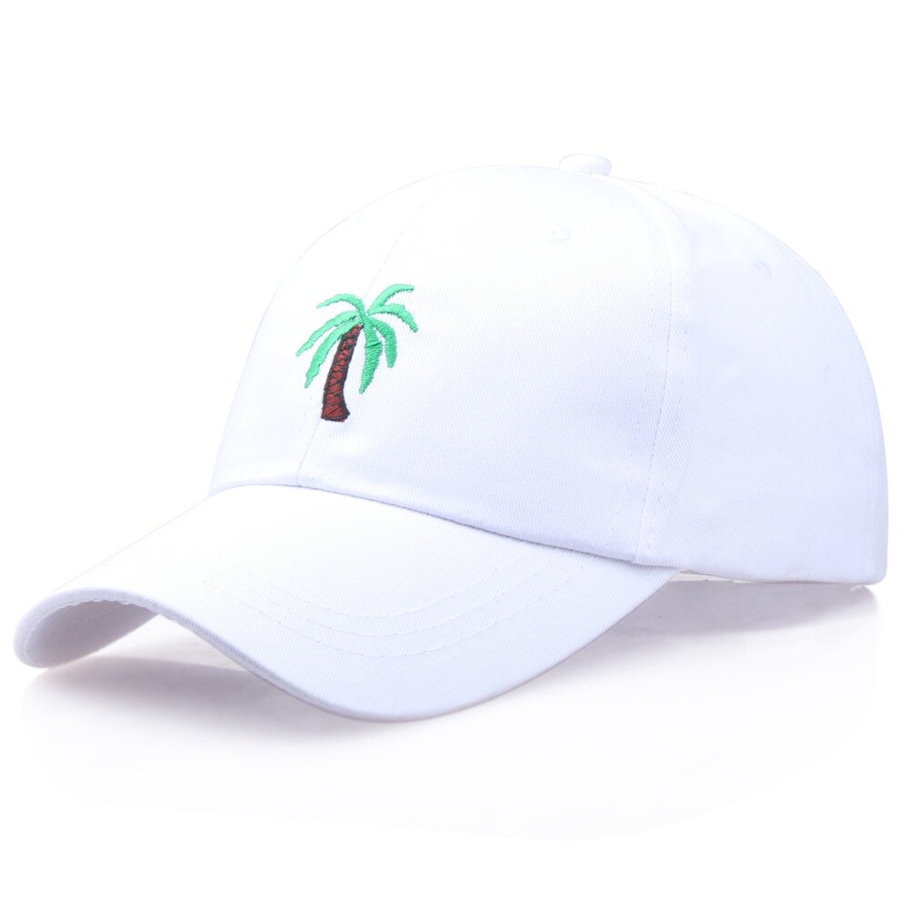 casual unisex palm tree vader hoed verstelbare katoenen kokospalm baseball cap hiphop vrouwen zomer snapback hoed: WHITE