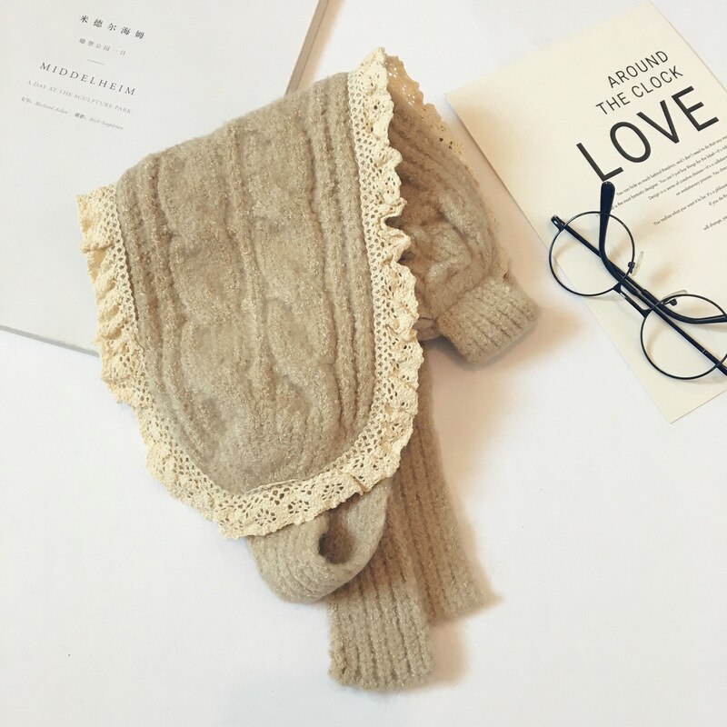 Oreillettes en dentelle pour bébés filles, couvre-oreilles en laine tricoté pour l'hiver, de Style japonais et coréen, mignon et bambins: beige