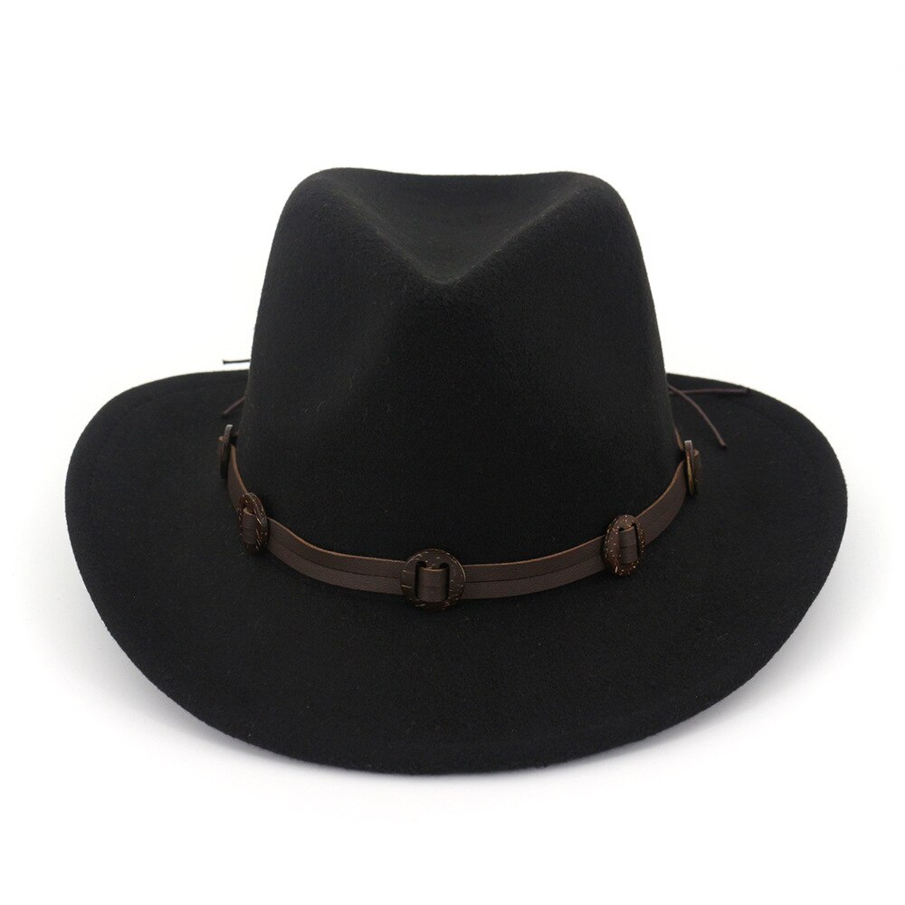 6 farver jazz fedora solhat mænd kvinder filt hatte bånd band western cowboy hat sort trilby bowler hat til unisex  ae0001: Sort