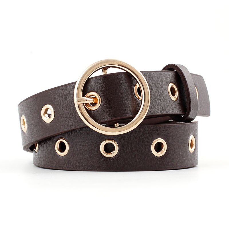Goldene Kreis Stift schnalle Öse Nieten Gürtel frauen Neue PU Leder Jeans gürtel lässig p106