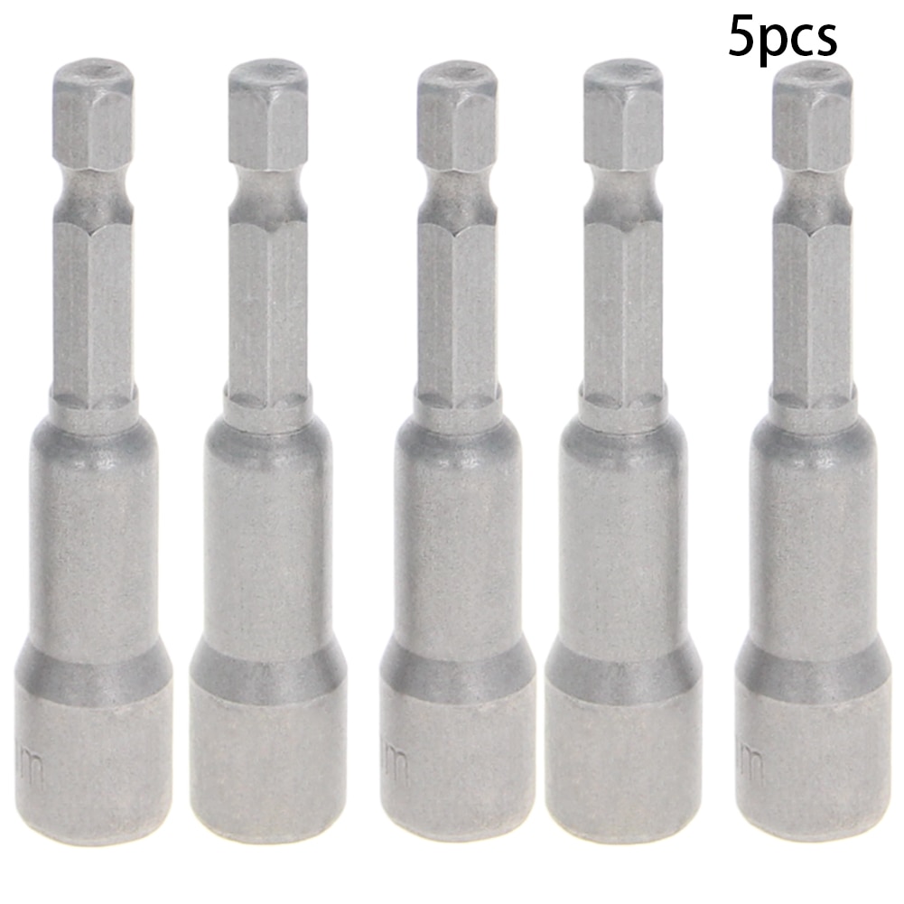 Utoolmart 5pcs 1/4" Magnetic Hex Socket 65mm Long 8mm Chrome-Vanadium Impact Nut Setter Driver Bit Adapter