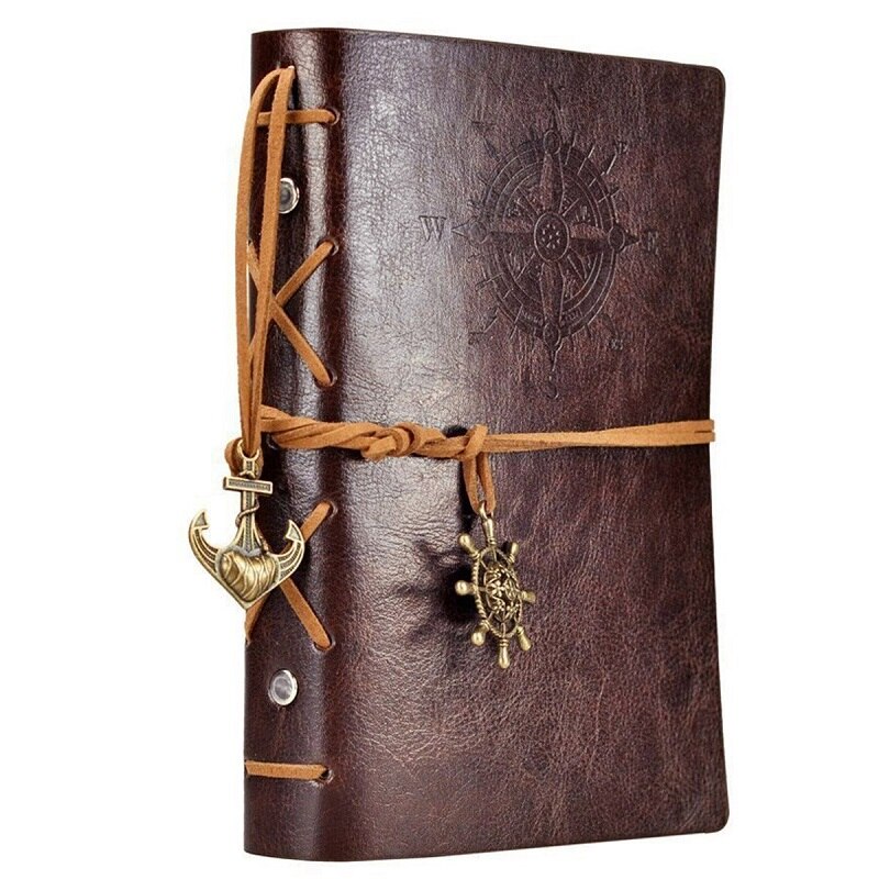 Vintage journal book travelers notebook A5 leather kraft paper sketchbook diary blank note book 6 ring binder string nautical: coffe