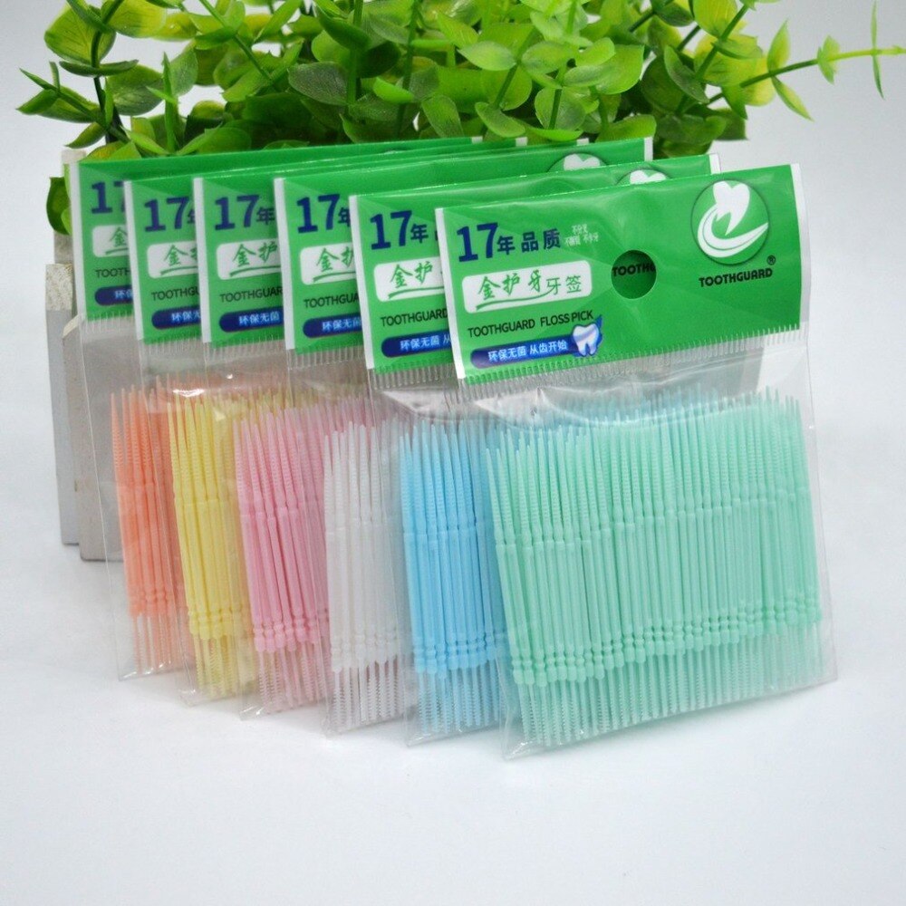 200PCS Disposable Double Head Plastic Tooth Floss Hygiene Dental Floss Interdental Toothpick Healthy for Teeth Cleaning