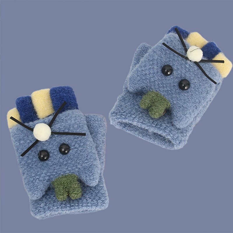 Kids Winter Warm Handschoenen Baby Wanten Leuke Cartoon Vingerloze Handschoenen Gebreide Flip Half Vinger Wanten Jongens Meisjes Kerstcadeaus
