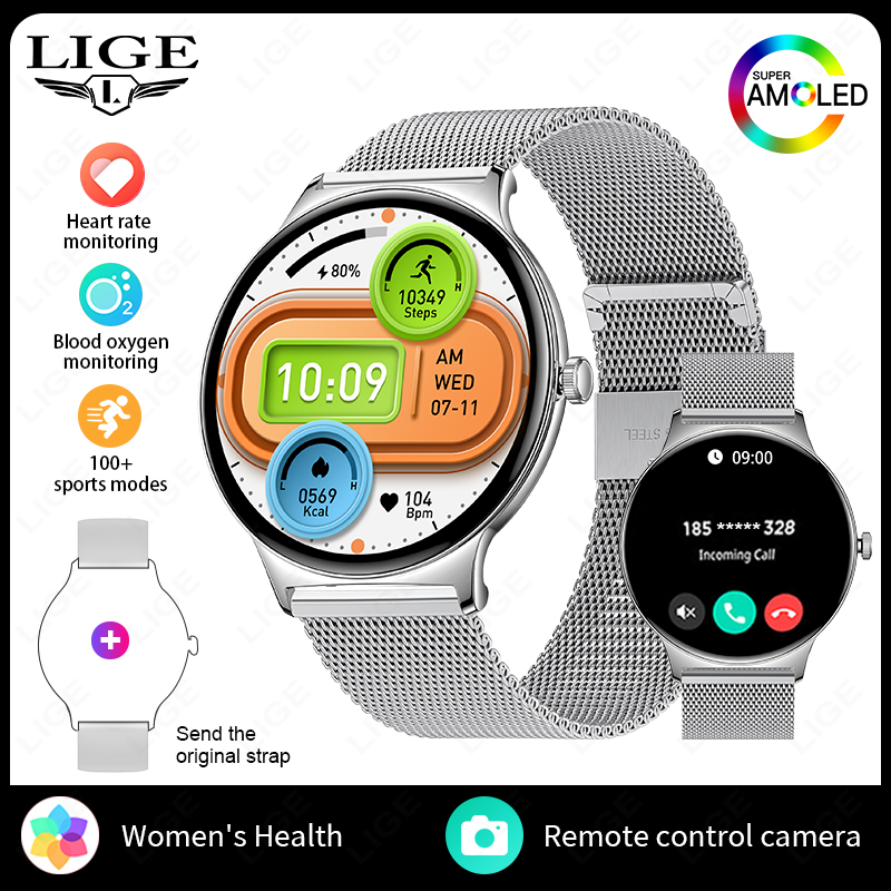 LIGE Nuovo Astuto Della Vigilanza Delle Signore 466*466 AMOLED HD Schermo Braccialetto di Salute delle Donne Quadranti Personalizzati Chiamata Bluetooth Sport Smartwatch Delle Donne: YELLOW