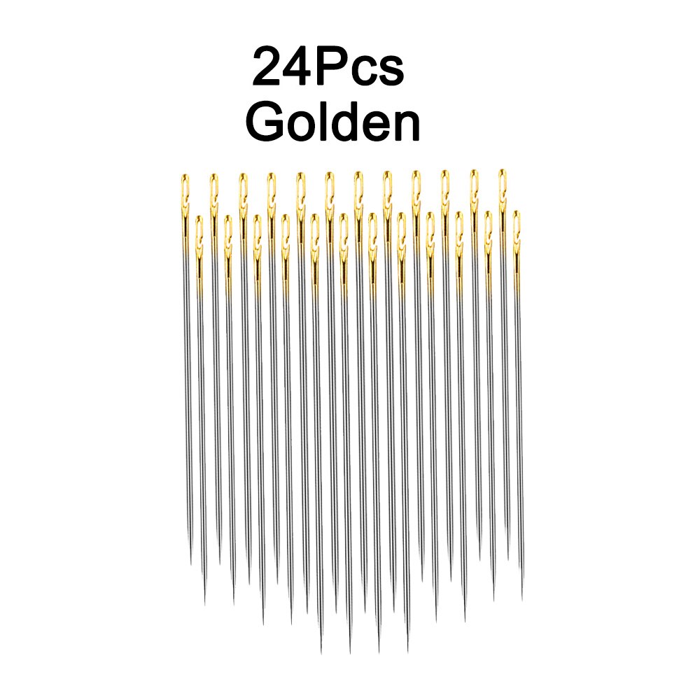 Juego de agujas ciegas para ancianos, accesorios de costura para el hogar, Agujero lateral, auto roscado, 12/24 piezas: 24 PCS Golden
