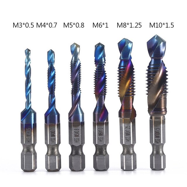 Tap Drill Titanium Plated Hex Shank HSS Screw Thread Metric Tap Drill Bits Screw Machine Compound M3 M4 M5 M6 M8 M10 Hand Tools: 4341-Blue-S