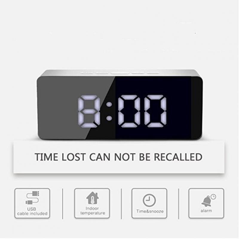 LED Mirror Alarm Clock Digital Snooze Watch Clock Bedside Wake-up Lamp Electronic Large Time Temperature Display Home Decoration