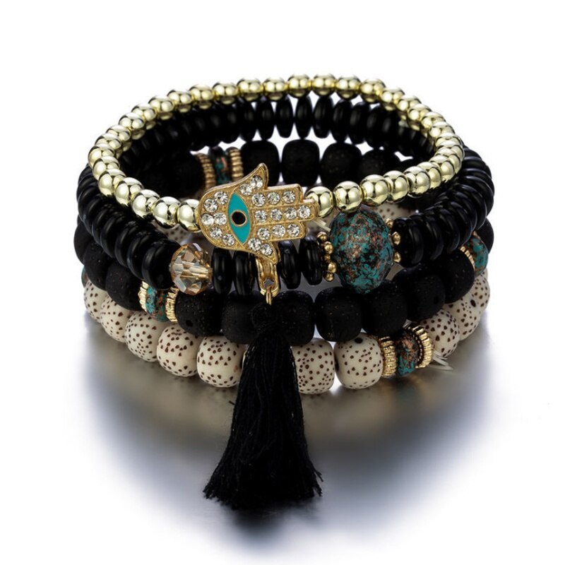 Hight Quailty Retro Multilayer Evil Eye Zircon Beaded Men and Women Tassel Amulet Bracelet Jewelry
