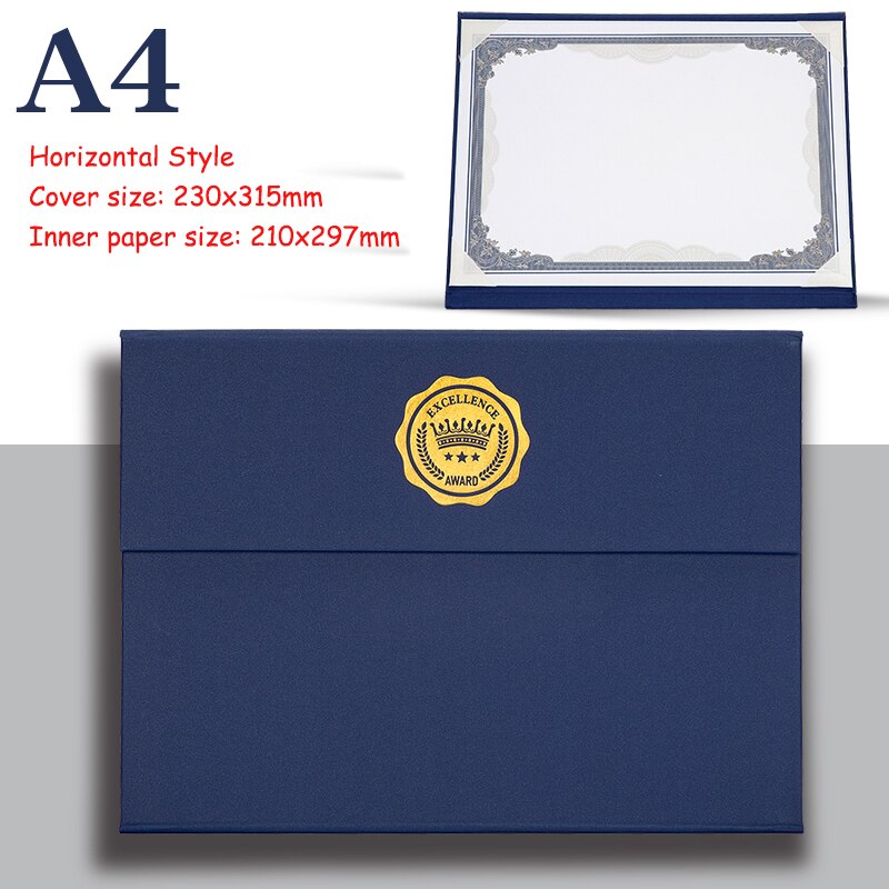 Hardcover Stamped Certificate Folder for Honor, Letter of Appointment Cover Book Trifold Education Presentation: blue
