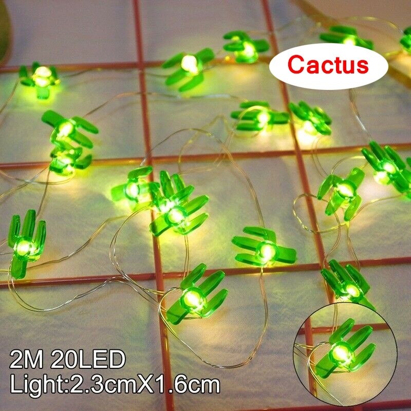 2M 20 LED String Light Cartoon Flamingo Cactus Heart Star Shape String Fairy Lights for Home Bedroom Party Decorations: Cactus