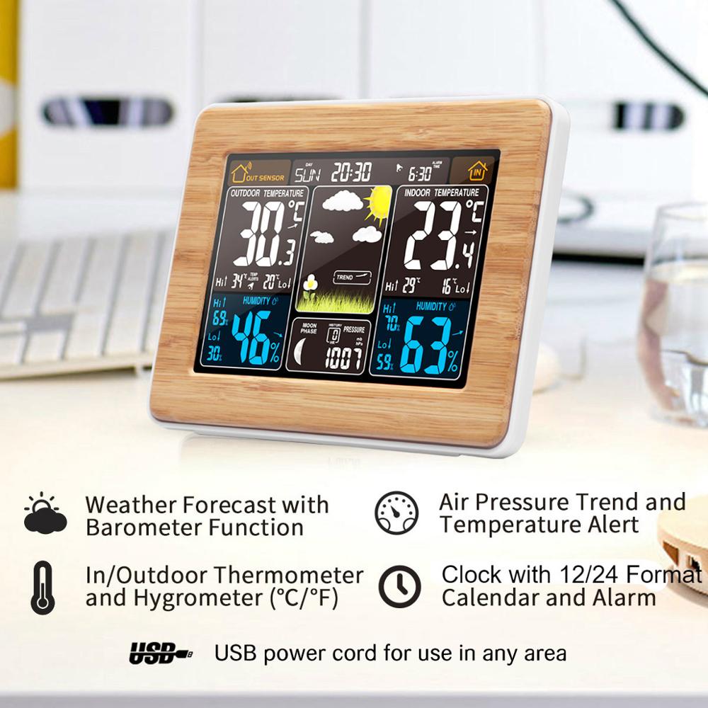 FanJu FJ3365 Digital Weather Station Alarm Clock Electronic Barometer Thermometer Hygrometer with Wireless Outdoor Sensor