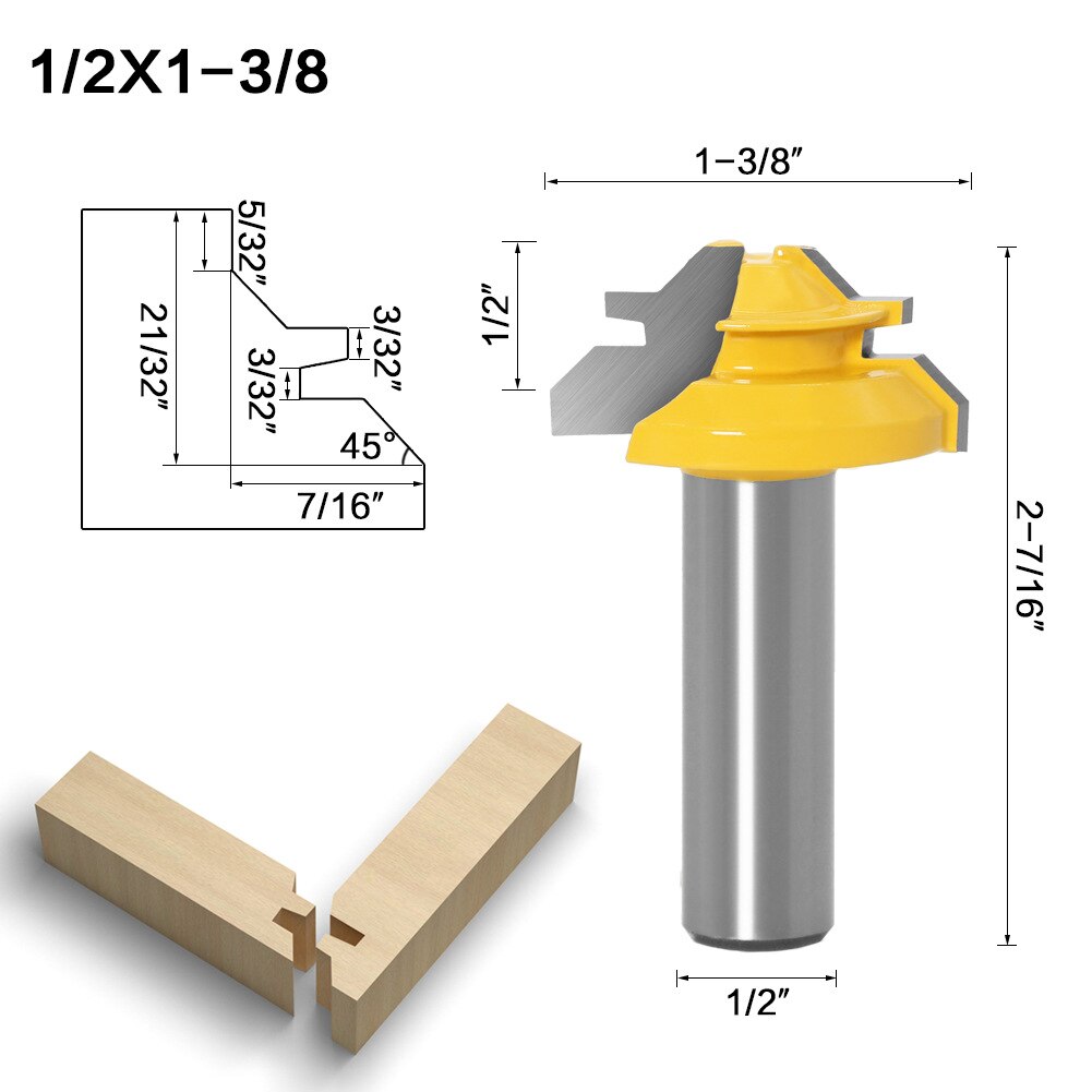 6 To1/2inch Shank 45 Degree Lock Miter Router Bit Woodworking Tenon Milling Cutter Tool Drilling Milling for Wood Carbide Alloy: 1-12.7mm